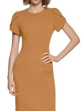 NWT Calvin Klein Tulip Puff Sleeve Mid Length Sheath Dress 6